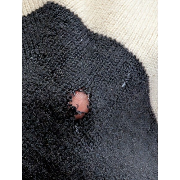 Bebe 100% Cashmere Poncho Sweater P/S Petite Small Black White Chevron Holes - Picture 10 of 11